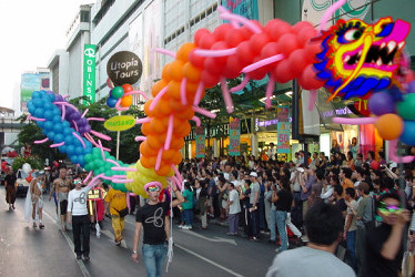 Utopia's rainbow dragon float in the Bangkok Gay Festival parade